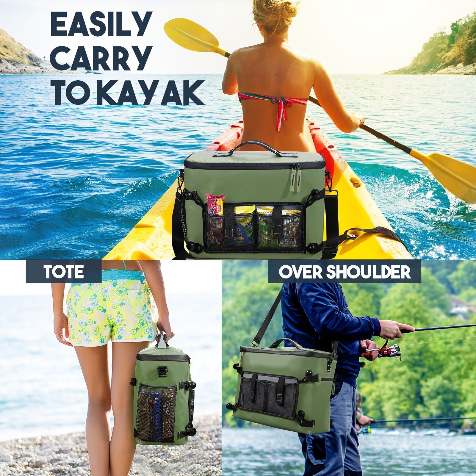 Kayak Cooler Bag with Lawn-Chair Style Seat Back – Insulated Portable Ice Chest for Kayaking, Boating, Beach, Camping & Travel, Adjustable Shoulder Strap, Keeps Drinks & Snacks Cold All Day
