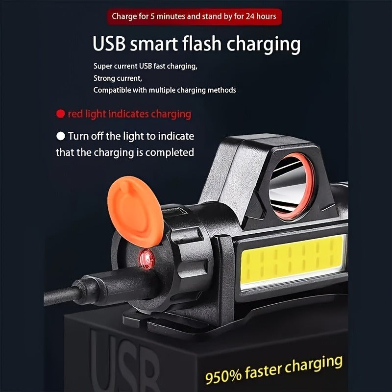 Rechargeable Headlamp 4 Pack, COB LED Head Lamp with Magnetic Base, USB Rechargeable Super Bright Headlight, Hands-Free Work Light for Camping Hiking Fishing Running Cycling, Hard Hat Clip Included