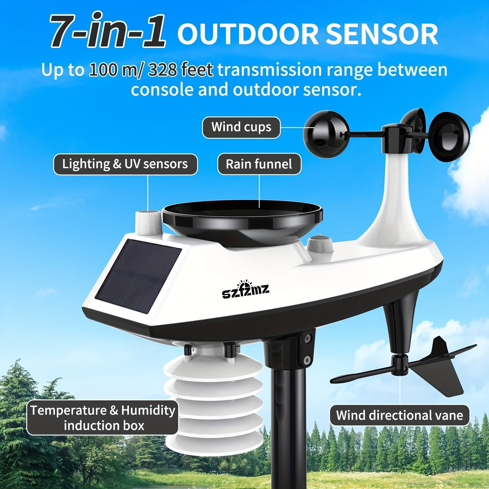 7-in-1 WiFi Home Weather Station – Wireless Indoor & Outdoor with Rain Gauge, Wind Speed, Solar Sensor & Smart App