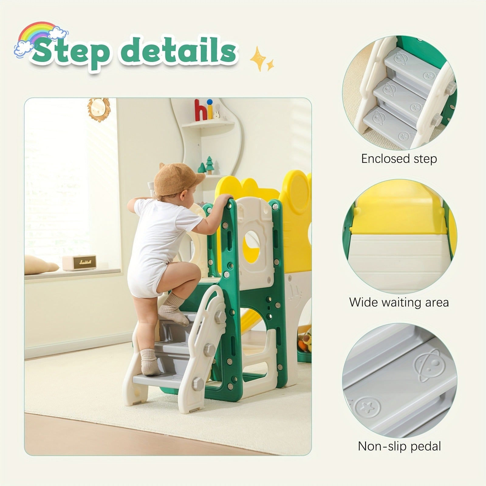 9-in-1 Foldable Toddler Slide with Basketball Hoop Telescope Climbing Set Indoor Outdoor Kids Playset Extended Slide for Toddlers Boys Girls