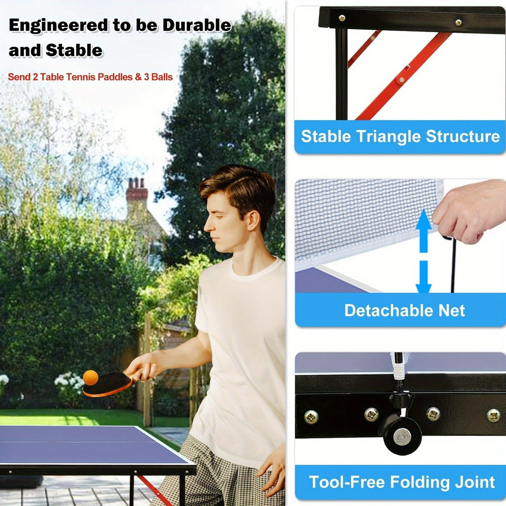 Foldable Ping Pong Table 4.5ft – Portable Midsize Table Tennis Table for Indoor & Outdoor, Family & Camping Game Set with 2 Paddles, 3 Balls & Net