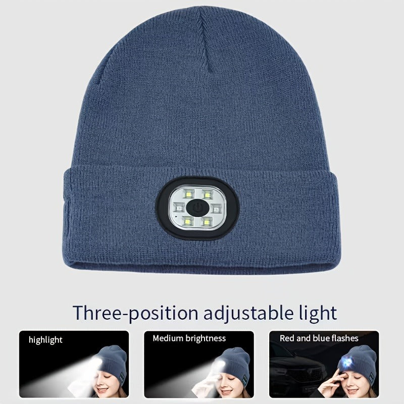LED Knit Beanie with USB Rechargeable Lights – Light-Up Acrylic Knit Hat for Running, Hiking & Outdoor Activities, Stretchy Unisex Winter Beanie with Built-In LED Headlamp, Lightweight & Warm
