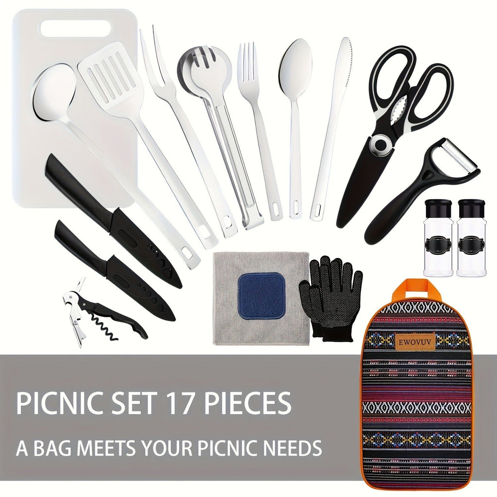 Camping Cookware Set Outdoor Kitchen Cooking Kit – Essential Camp Gear for Barbecue, Meal Prep & Outdoor Cooking at Campsites & Parks – 3 Colors: Green, Black, Cyan
