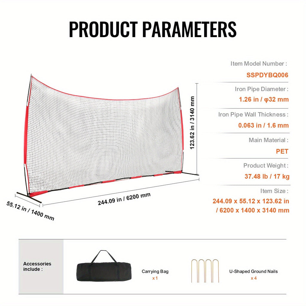 Sports Barrier Backstop Net with Carry Bag – Portable Protection Netting for Baseball Softball Lacrosse Soccer Hockey, Backyard Training Barrier Screen, Available in 7x7ft and 12x9ft