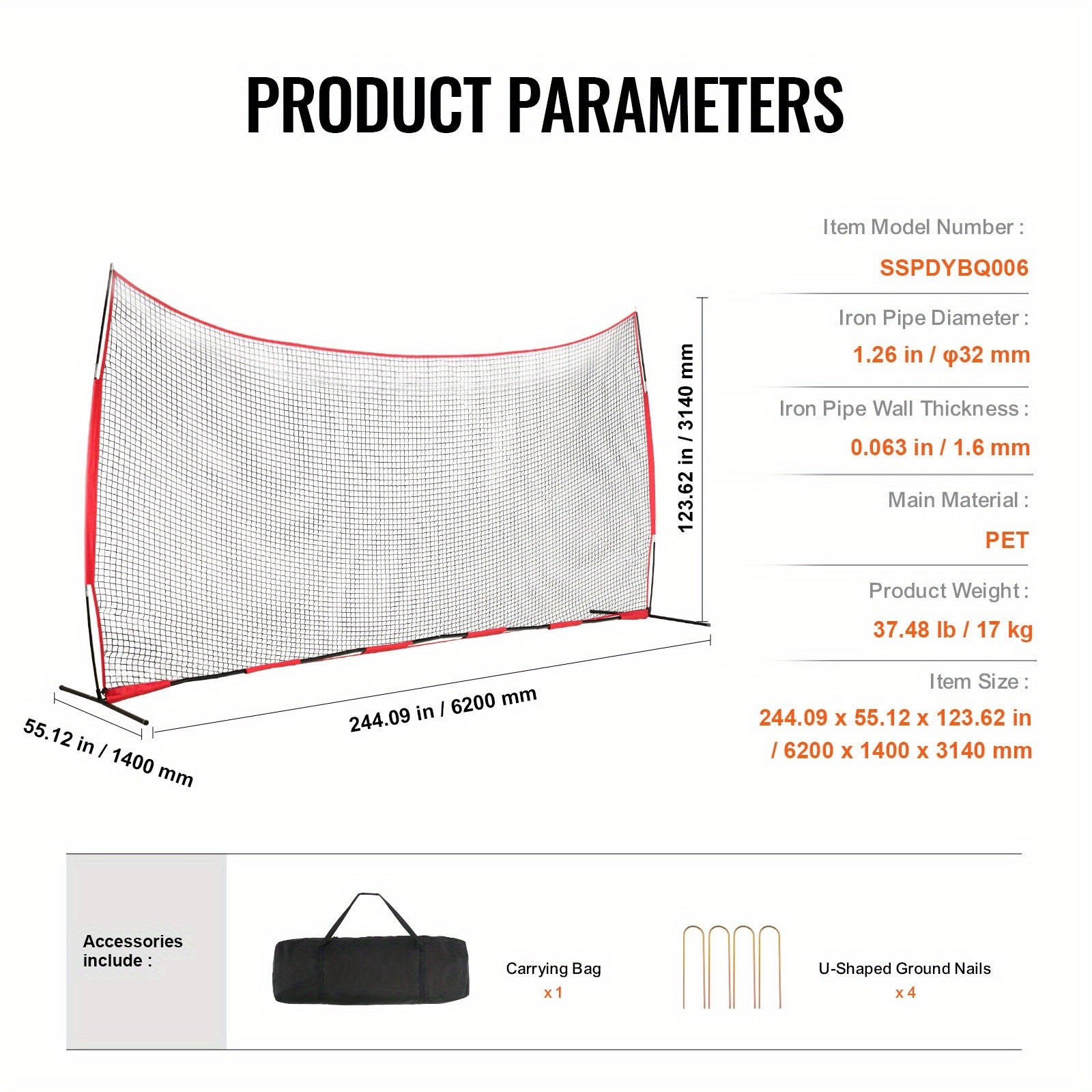 Sports Barrier Backstop Net with Carry Bag – Portable Protection Netting for Baseball Softball Lacrosse Soccer Hockey, Backyard Training Barrier Screen, Available in 7x7ft and 12x9ft