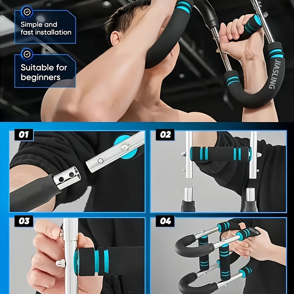 Arm Strength Trainer U-Shaped Spring Resistance Bar – Portable Home Gym Chest Expander & Forearm Strengthener with 2-Level Adjustable Resistance Bands, Detachable Design & Comfortable Grip | 3 Colors