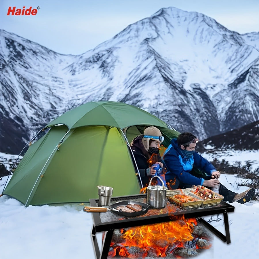 Portable Camping Bonfire Grill with Storage Bag – Heavy Duty Iron Barbecue Rack for Outdoor Picnic, RV Party & Firewood Heating, Includes Food Clips and Cleaning Cloths, Great Men's Gift