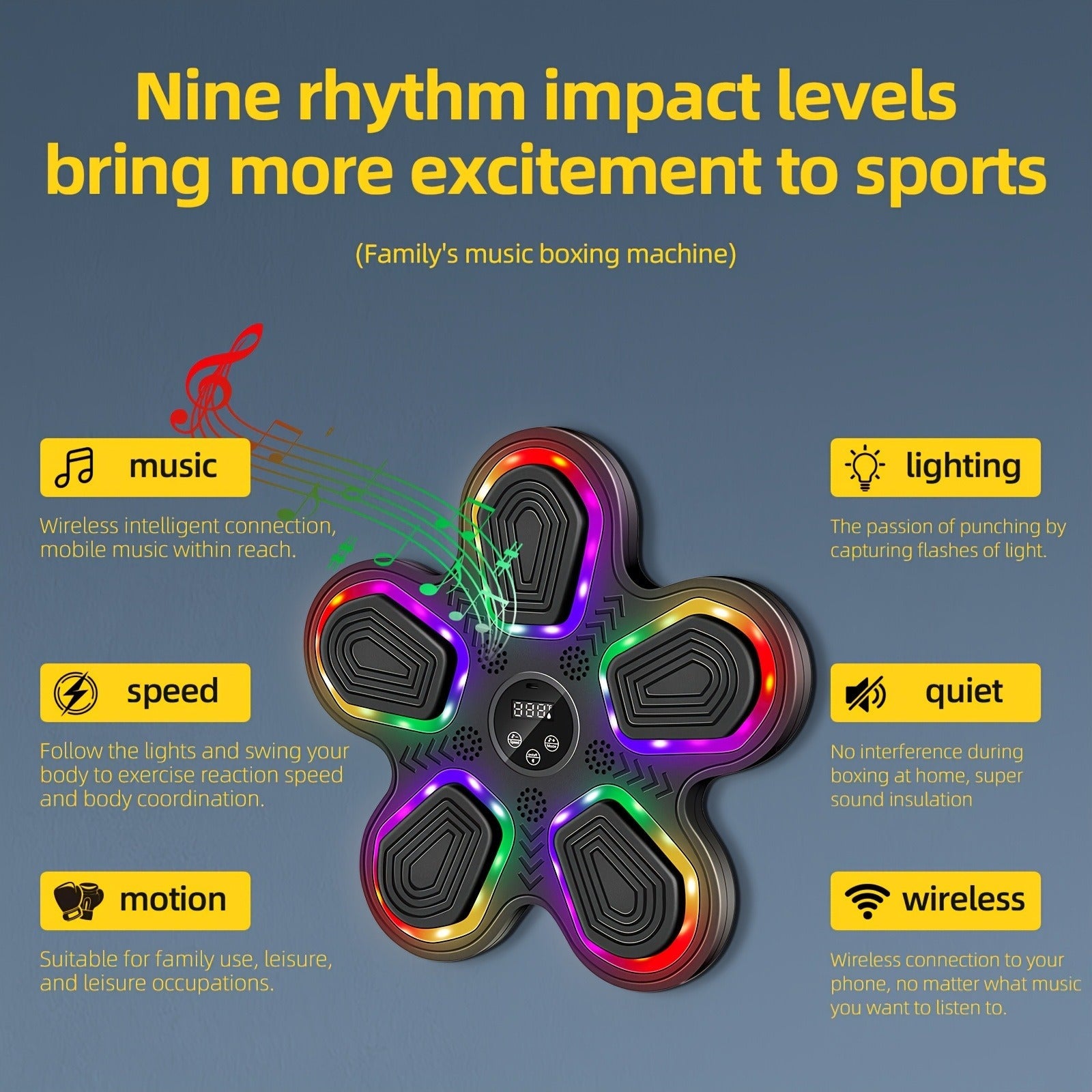Wall-Mounted Music Boxing Machine – Smart LED Rhythm Trainer with Boxing Gloves, Touch Screen & Surround Sound for Home & Gym