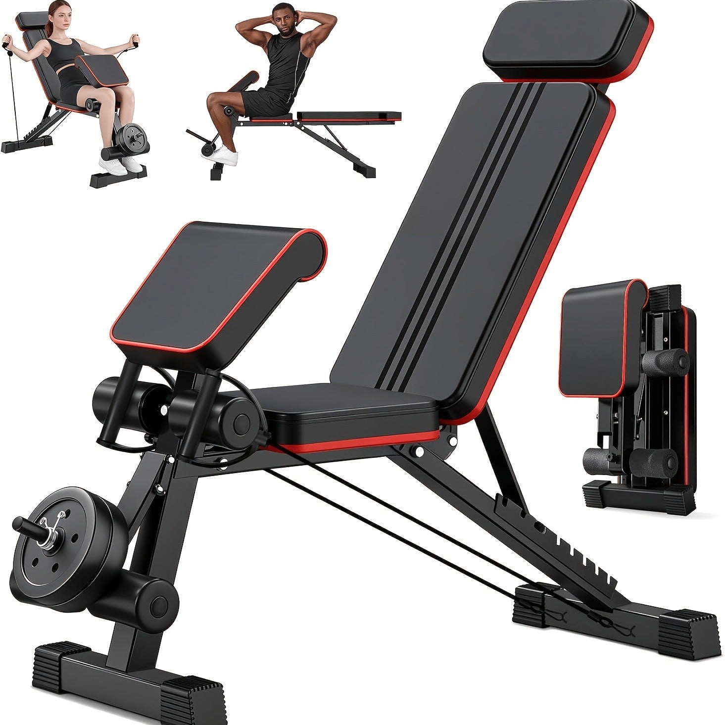 Adjustable Weight Bench – Foldable 14-in-1 Home Gym Dumbbell Bench, 1000 lbs Capacity, Roman Chair with Thick Cushion & Headrest