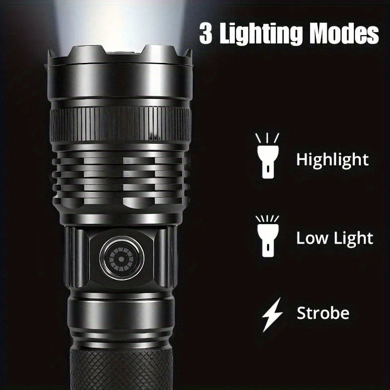 Survival Flashlight with Fire Starter - 3000 Lumen Rechargeable Aluminum Torch, Fresnel Lens Igniter, Zoomable LED, 18650 Battery for Wilderness Camping, Fishing & Emergency