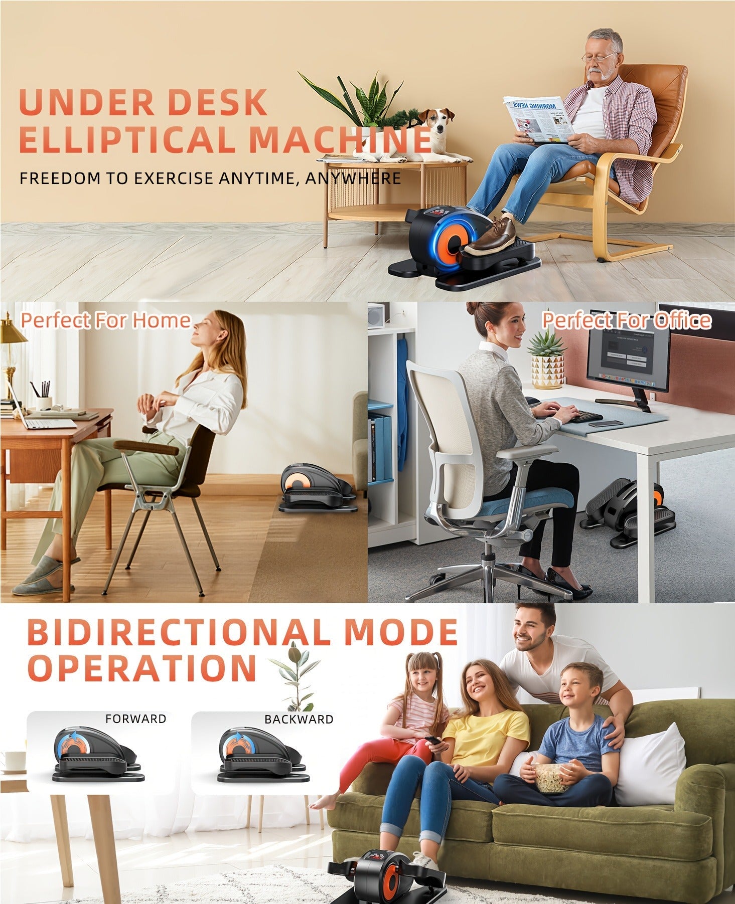 Electric Under Desk Elliptical Machine 12-Speed Seated Leg Exerciser with Remote Control, Quiet Motorized Pedal Stepper for Seniors & Home Office, Fully Assembled Foot Pedal Exerciser