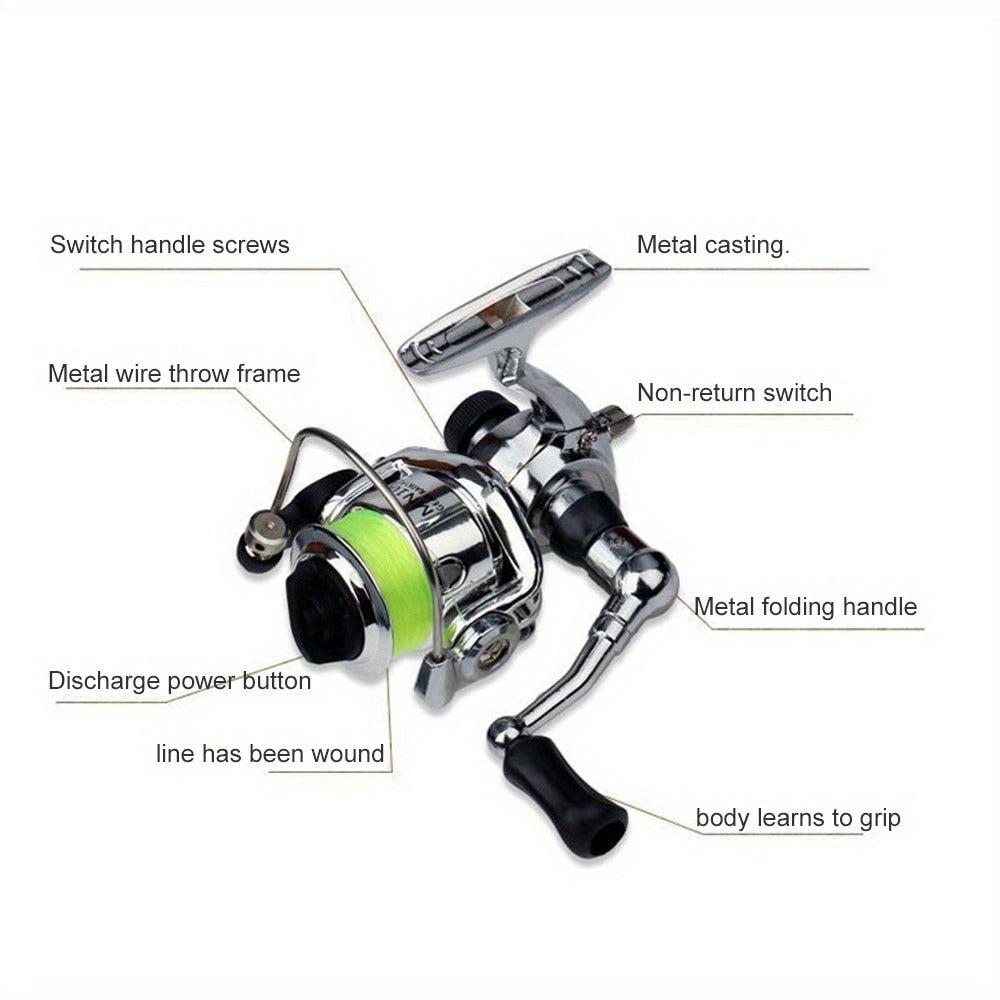 Mini 100 Spinning Fishing Reel – 4.3:1 High-Speed Gear Ratio, Aluminum Alloy Body, Interchangeable Rocker Arm, Ambidextrous, Includes 109 Yards of Line – Lightweight Reel for Freshwater & Saltwater Fishing