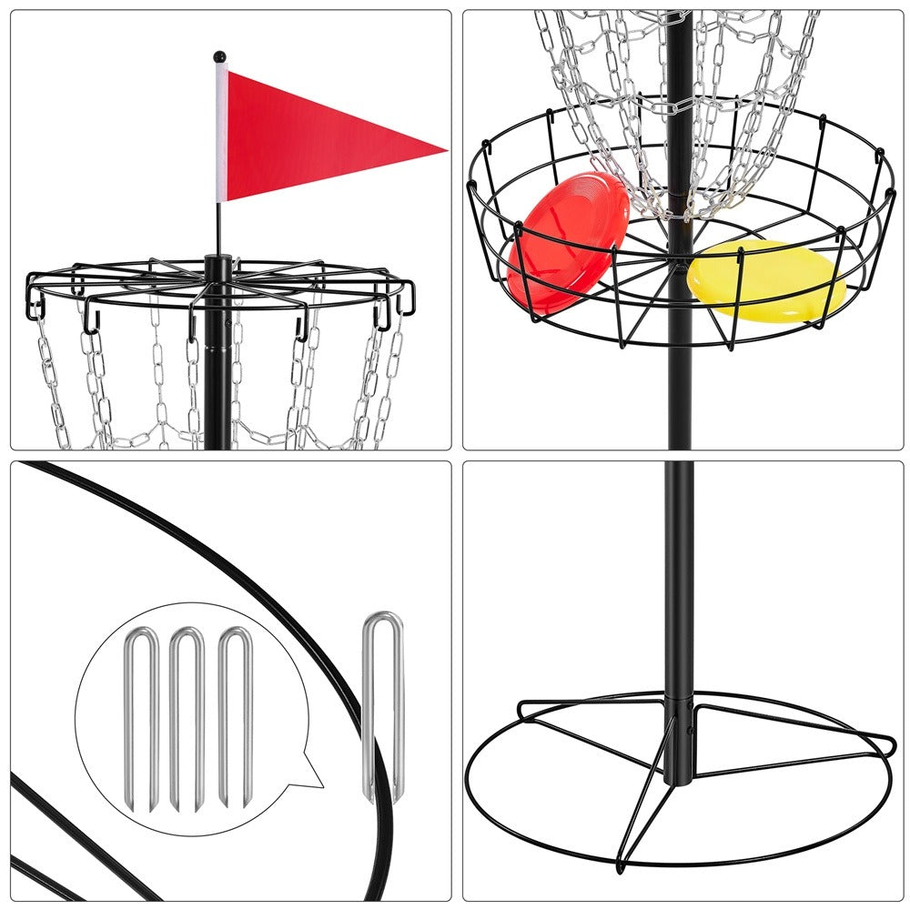 Portable Disc Golf Basket 12 Chain – Heavy Duty Metal Frame, Galvanized Chains, Easy Assembly, Indoor & Outdoor Practice Target for All Skill Levels – 4 Colors: Black, Orange, Red, Blue