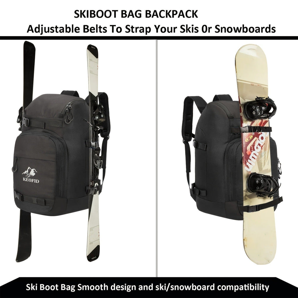 Ski Boot Bag Snowboard Backpack 40-50L Large Capacity Snow Gear Bag for Skiing Helmet Goggles Gloves Snowboard Accessories Winter Sports Equipment Bag Black