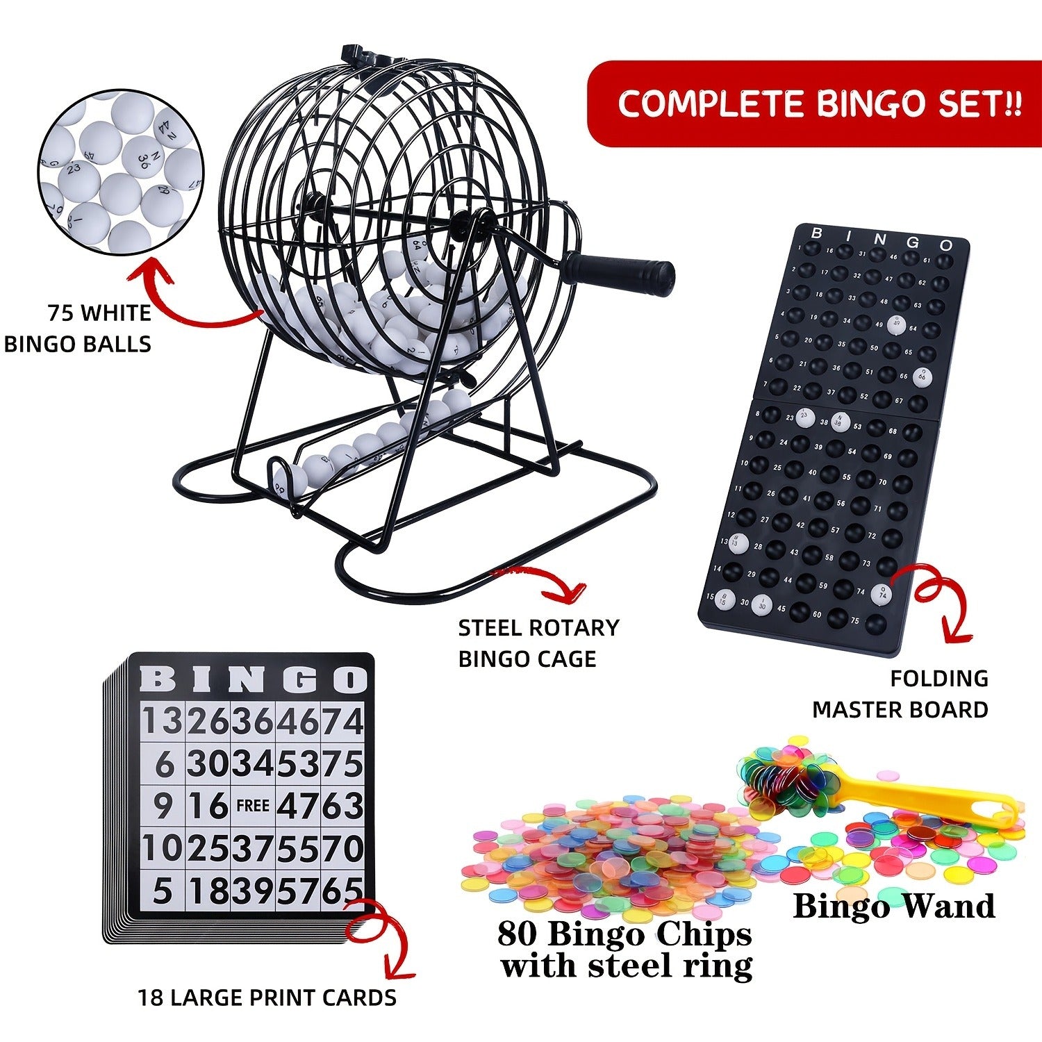 Bingo Cage Machine Set with Wand Manual Lottery Ball Spinner for Party Game Night Halloween Christmas
