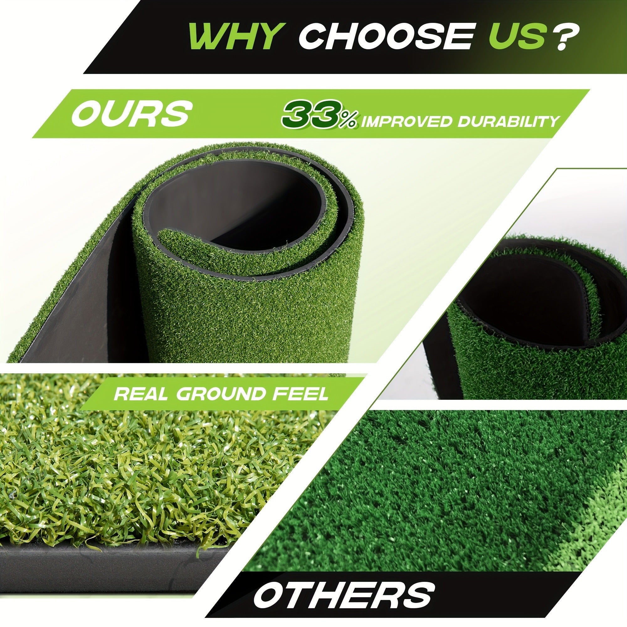 Golf Hitting Mat with Artificial Turf & Non-Slip EVA Base, Indoor Outdoor Golf Practice Mat Set with 9 Golf Balls 8 Tees & Rubber Tee, High-Elastic Chipping Driving Training Mat for All Skill Levels