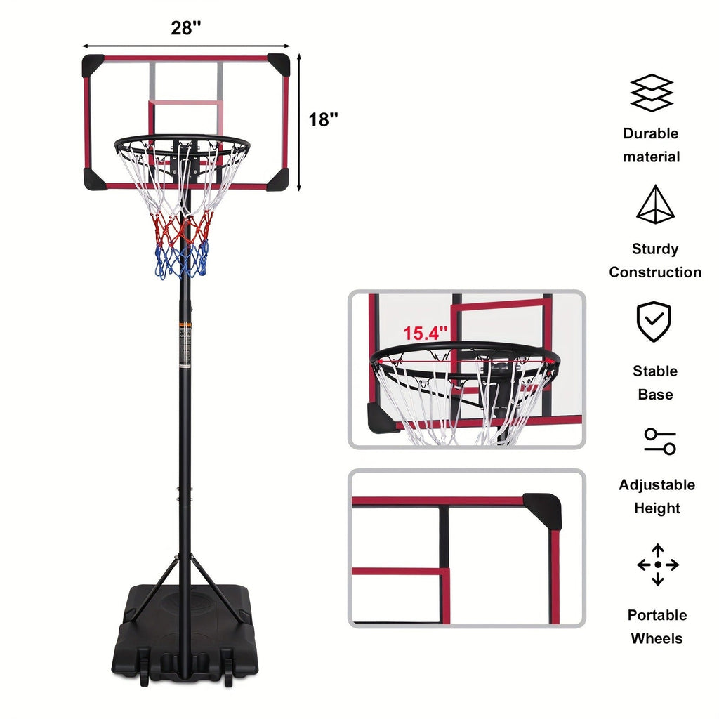 Height Adjustable Basketball Hoop 5.6-7Ft Portable Basketball System with 28" Backboard & Wheels for Outdoor Indoor Use