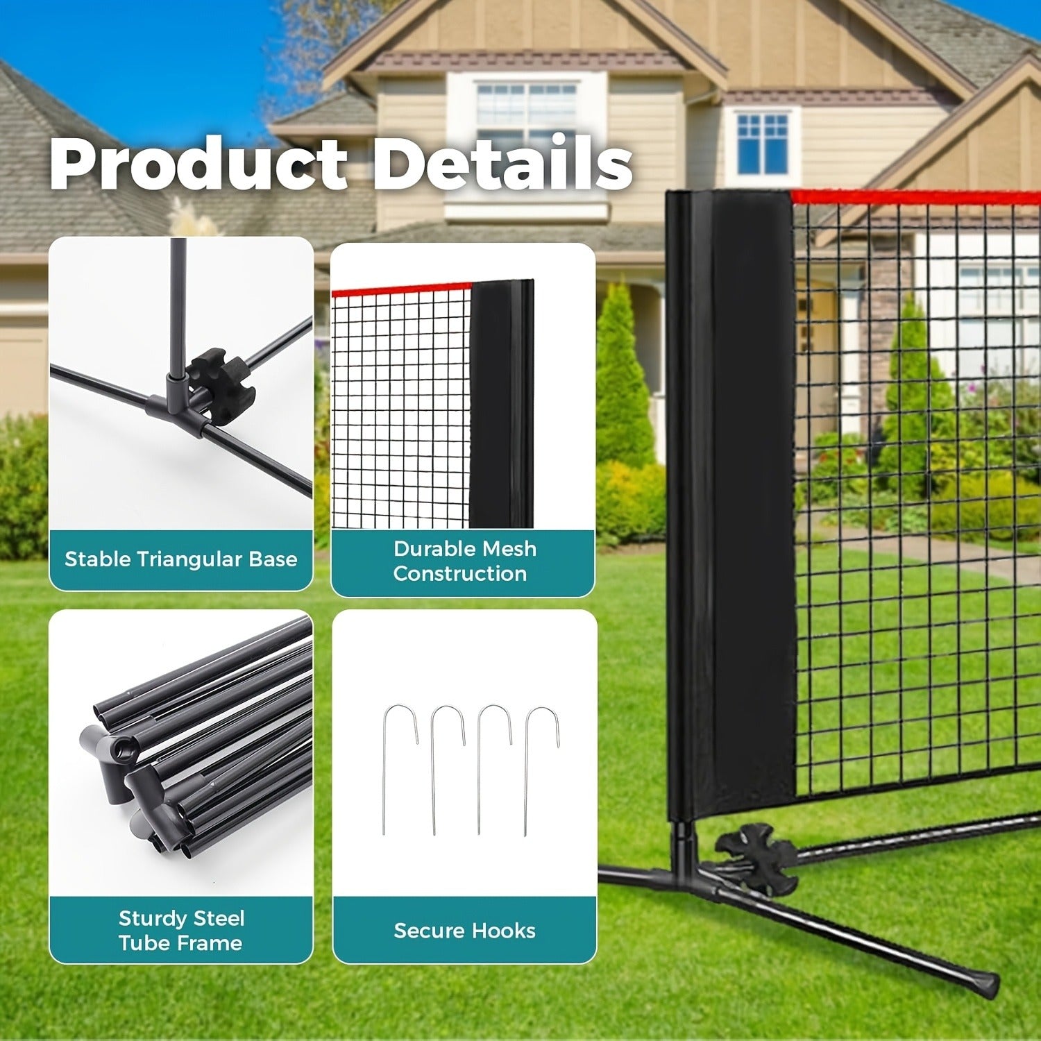 Badminton Volleyball Net Portable Adjustable Height 10ft 14ft 17ft Weather-Resistant Outdoor Indoor Backyard Pool Court Net with Carry Bag for Backyard Lawn Beach Park Play