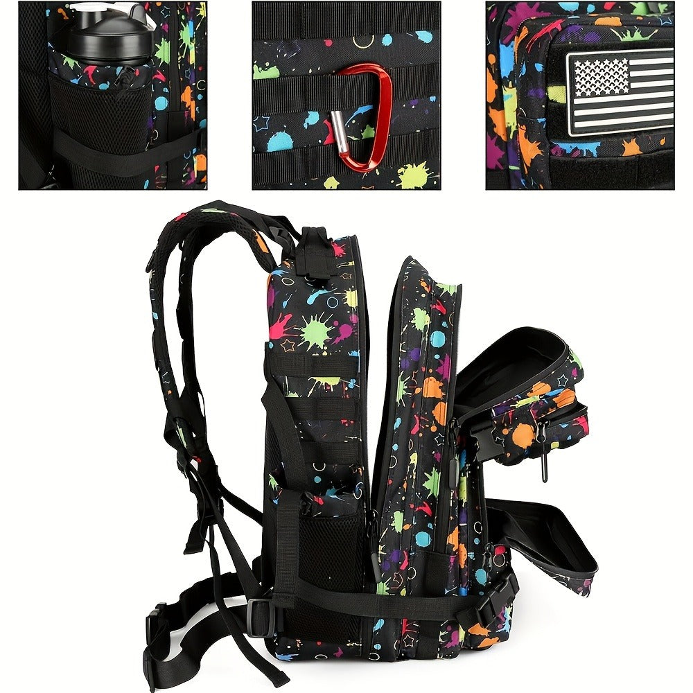Large Hiking Backpack 45L Fluorescent Tie Dye – Lightweight Daypack for Camping, Travel, Cycling, Fitness & School, Colorful Outdoor Sports Rucksack, Birthday & Christmas Gift Idea