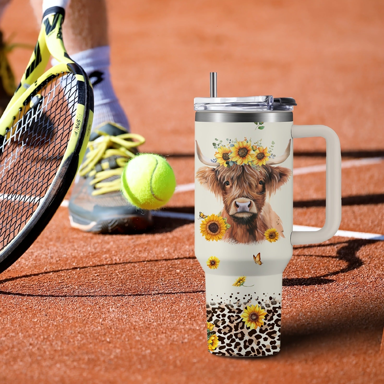 40oz Stainless Steel Tumbler with Handle and Lid - Cow Print Insulated Travel Cup for Hot & Cold Drinks, Double Wall Vacuum Tumbler for Camping, Sports & Outdoor Use, Cute Cow Lover Gift for Birthday & Holiday