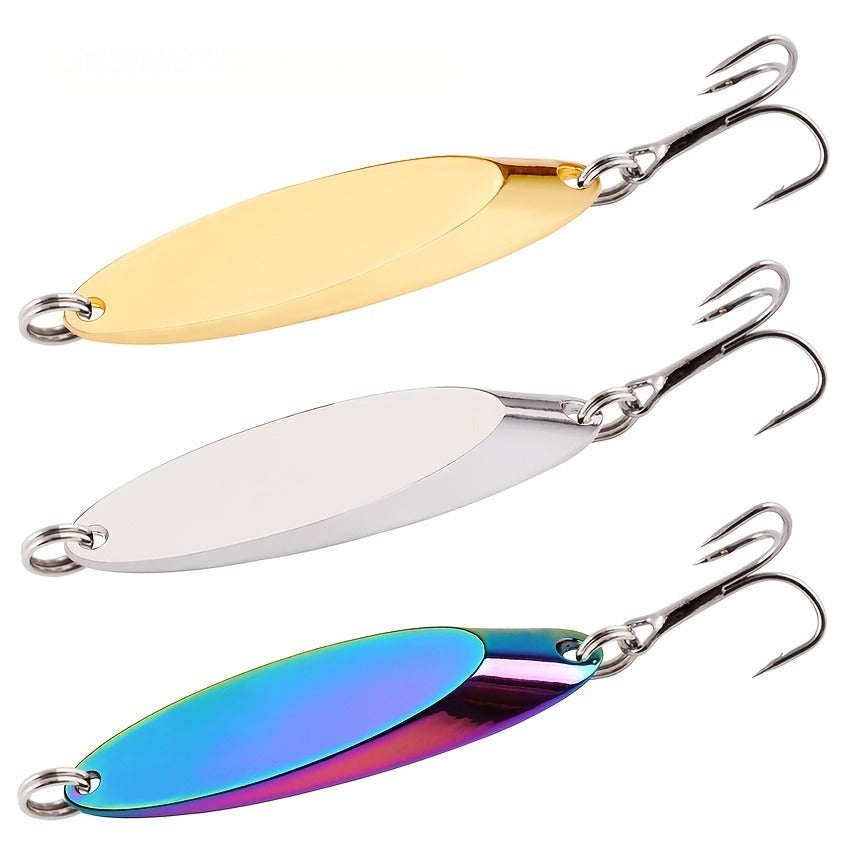 Metal Spoon Fishing Lure Heavy-Duty Holographic – 5 Sizes 1/5 to 3/4oz Saltwater & Freshwater Spinnerbait with Treble Hooks for Salmon, Trout, Bass, Pike, Tuna & Mackerel – Hard Casting Spoon