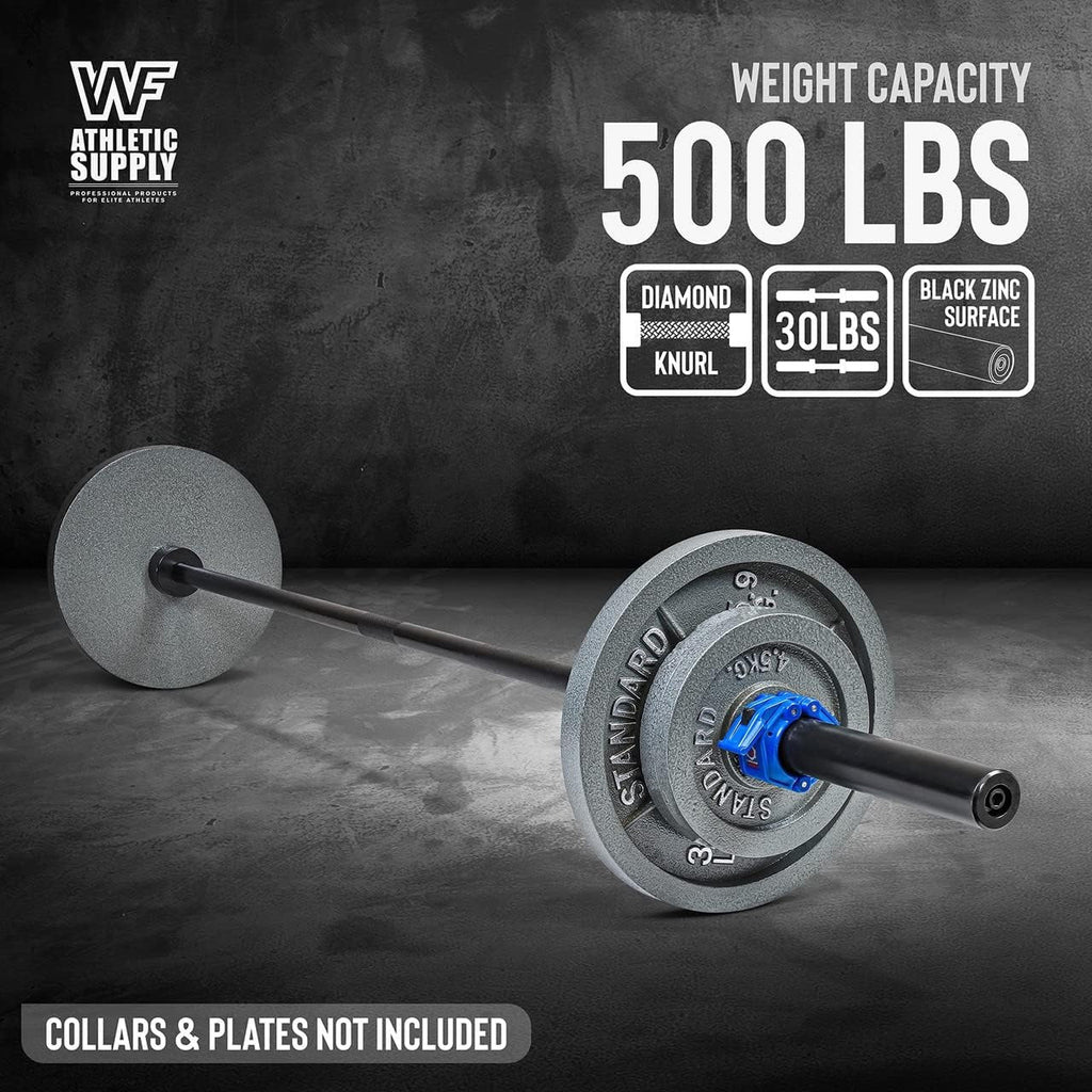6FT Olympic Barbell Bar 2 Inch | 28mm Grip Shaft Cold Rolled Steel | 30lb Weightlifting Bar for Squat Deadlift Bench Press Powerlifting | Home Gym Strength Training Chrome Black