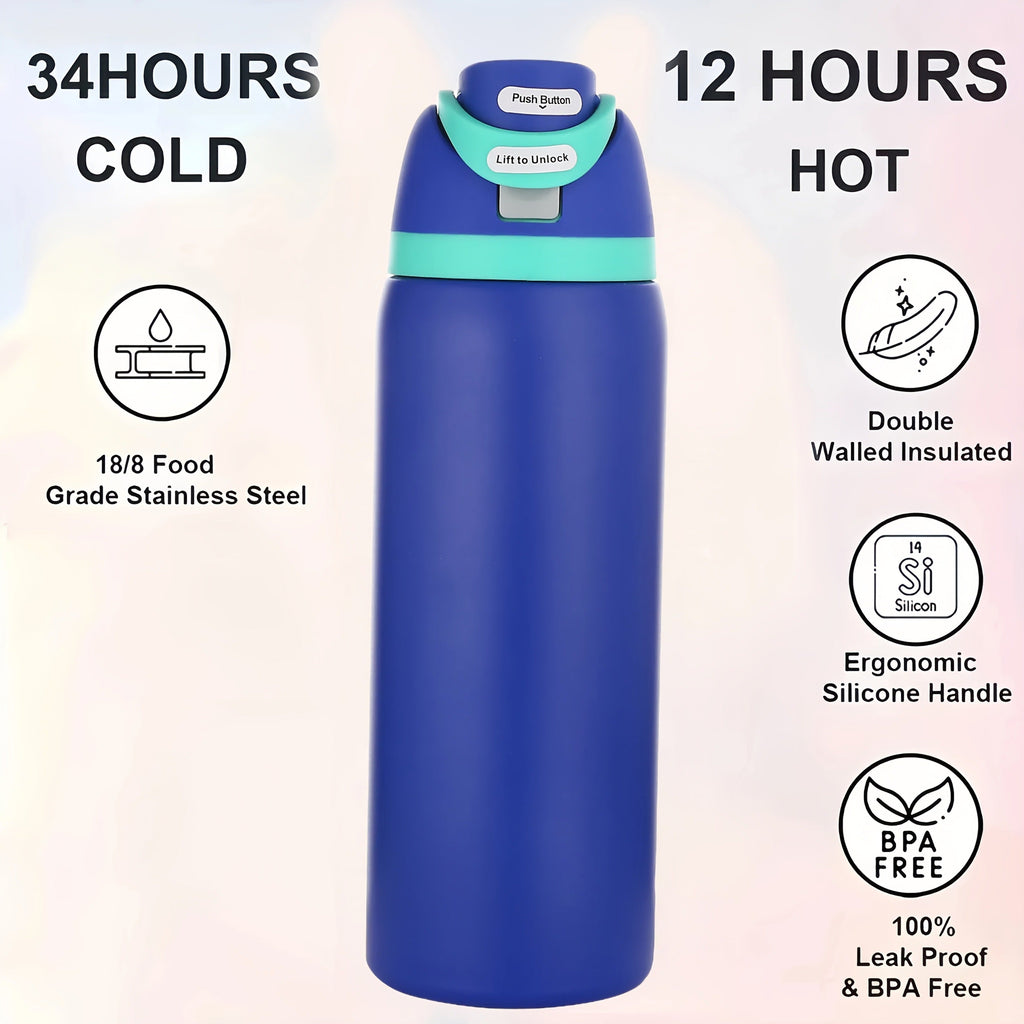 32oz Insulated Water Bottle with Straw - 304 Stainless Steel Vacuum Flask Keeps Cold 24H Hot 12H, Large Capacity Leak-Proof Sports Bottle for Gym, Camping, Office & Outdoor Adventures