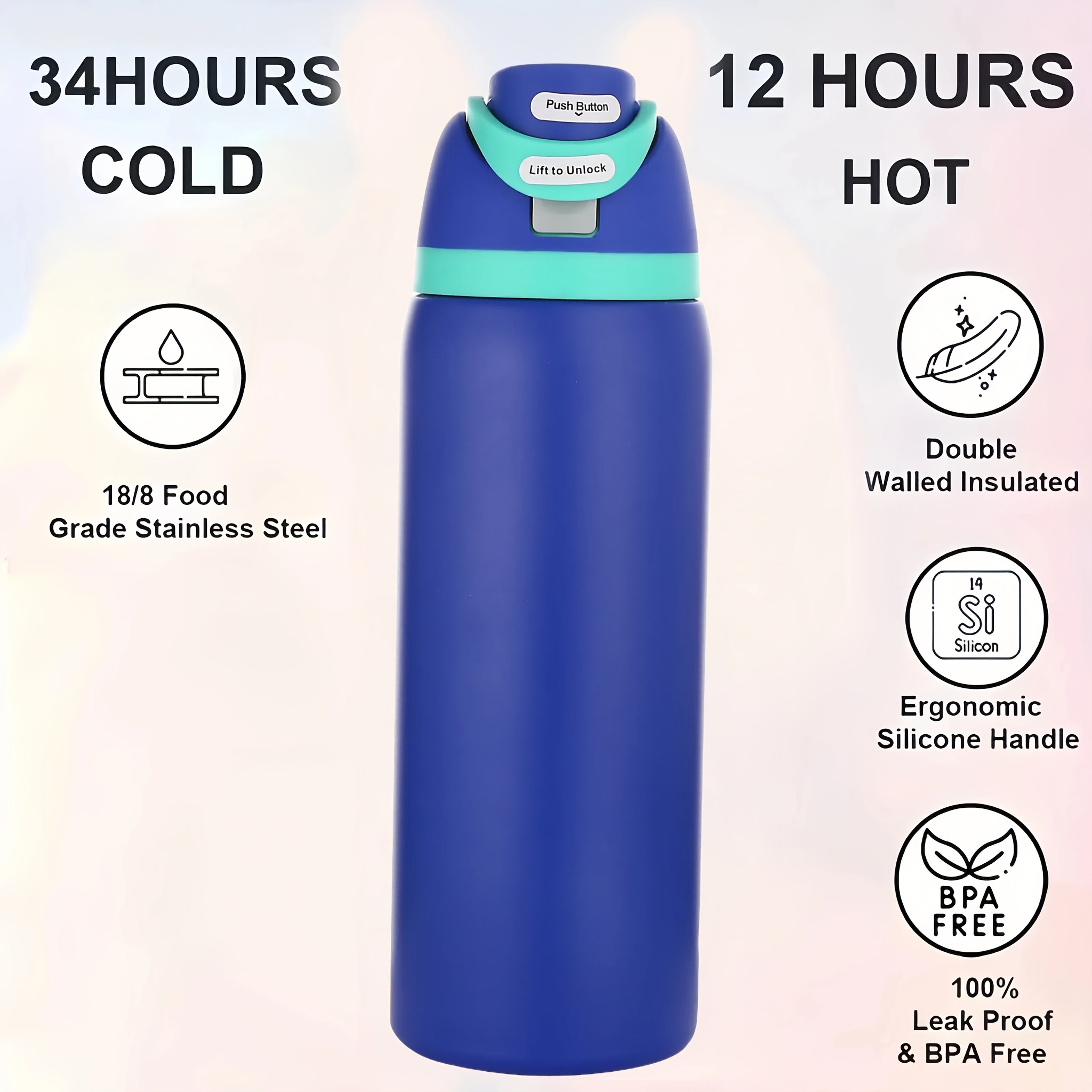 32oz Insulated Water Bottle with Straw - 304 Stainless Steel Vacuum Flask Keeps Cold 24H Hot 12H, Large Capacity Leak-Proof Sports Bottle for Gym, Camping, Office & Outdoor Adventures