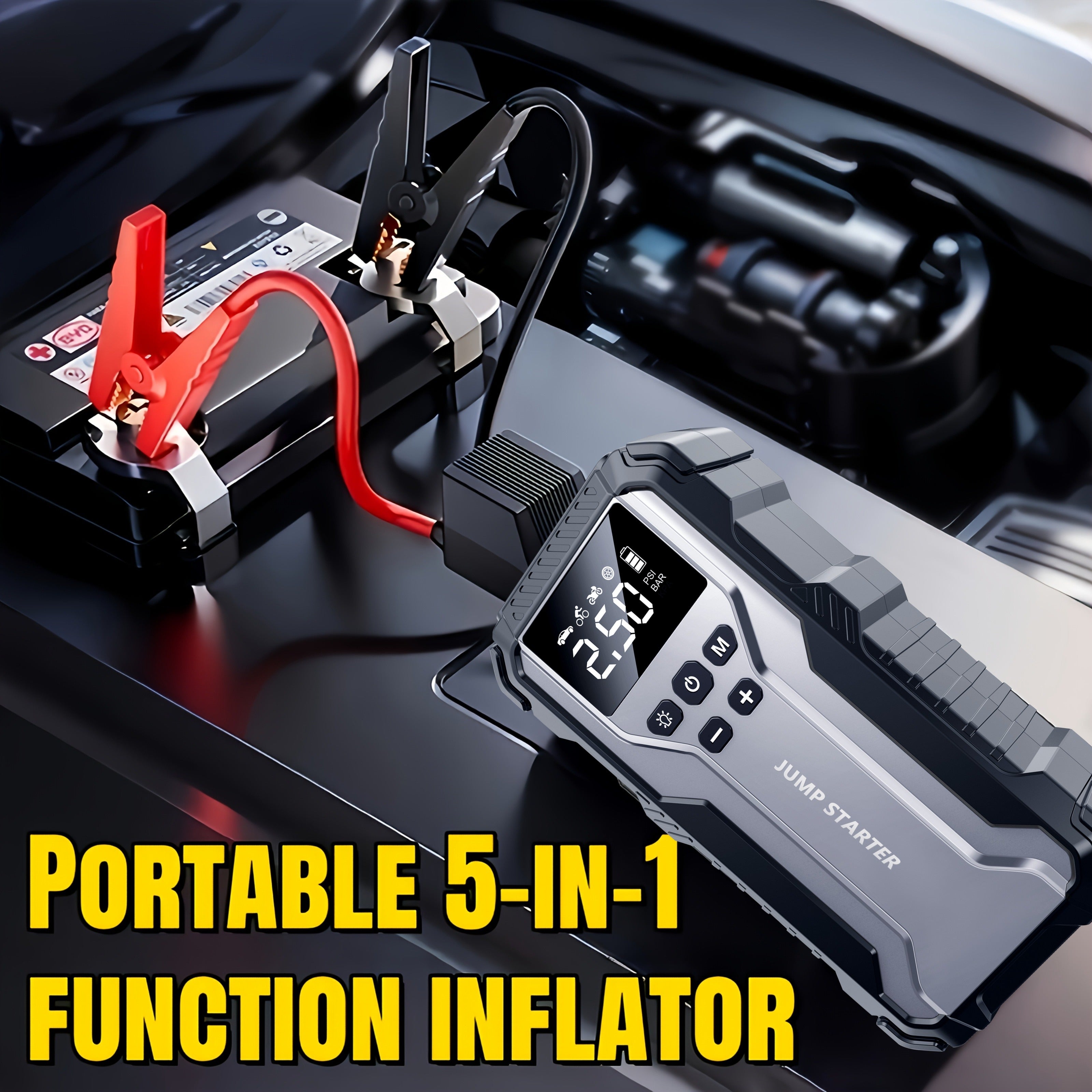 Car Jump Starter Portable Emergency Power Bank with LED Flashlight SOS Air Pump for Small Vehicles Roadside Emergency Kit