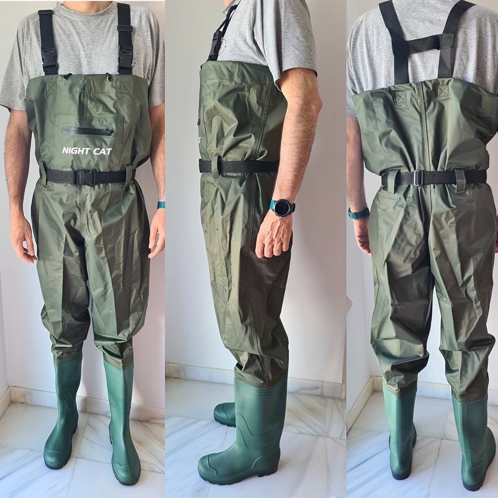 Waterproof Chest Waders for Men & Women with Boot Leg Straps, Adjustable H-Back Suspenders & Anti-Slip PVC Boots for Fly Fishing, Hunting & Farm Work – Sizes US 6.5-13