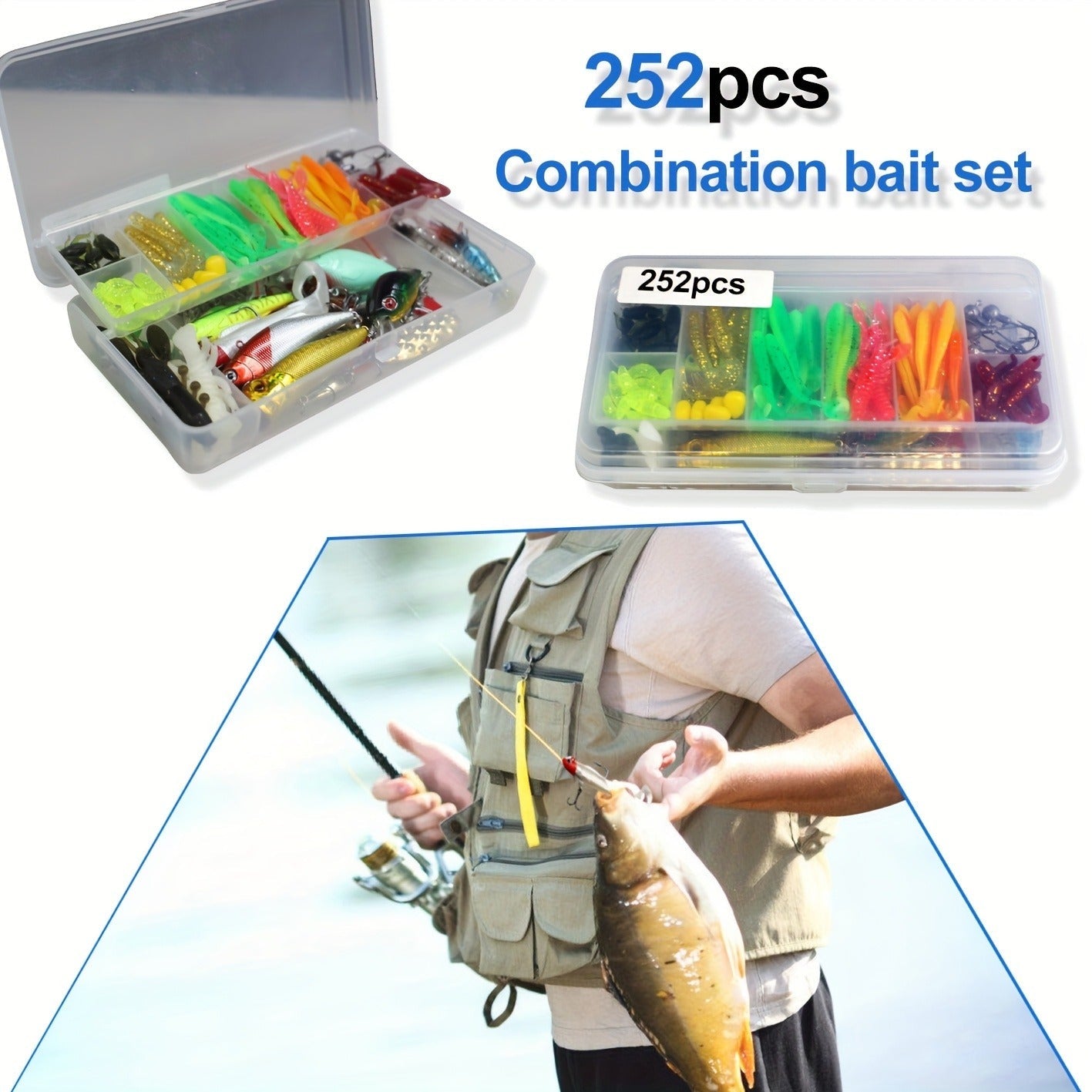 Fishing Lures Kit with Tackle Box – Mixed Plastic & Metal Baits, Hooks, Swivels & Jig Hooks (110/252/361pcs)