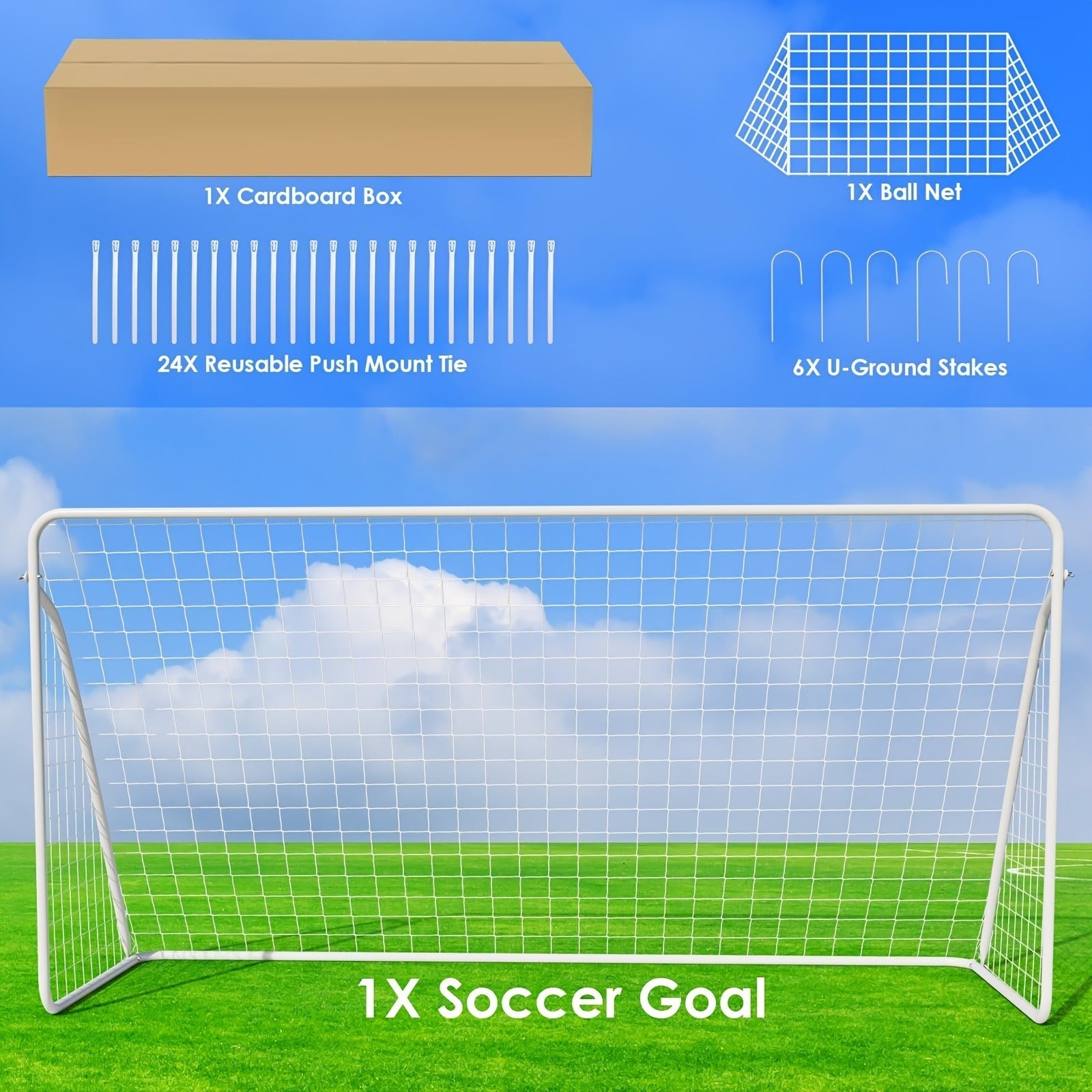 Portable Soccer Goal 12x6 FT with Heavy Duty Steel Frame Net & Ground Stakes for Backyard Home School Practice