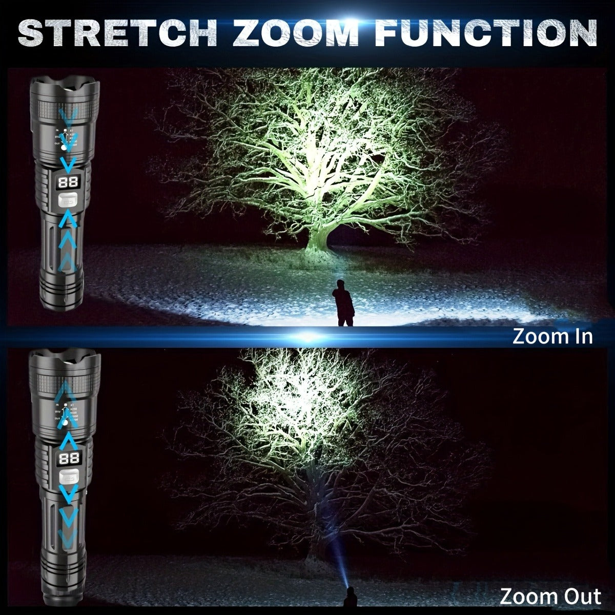 Zoomable Rechargeable Flashlight 800 Lumen High Power LED Torch Adjustable Beam for Camping Fishing Hunting Emergency EDC