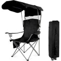Folding Camping Chair with Sunshade Canopy, Heavy Duty Portable Outdoor Chair with Armrests Cup Holder & Carry Bag for Beach Fishing Picnic Sports
