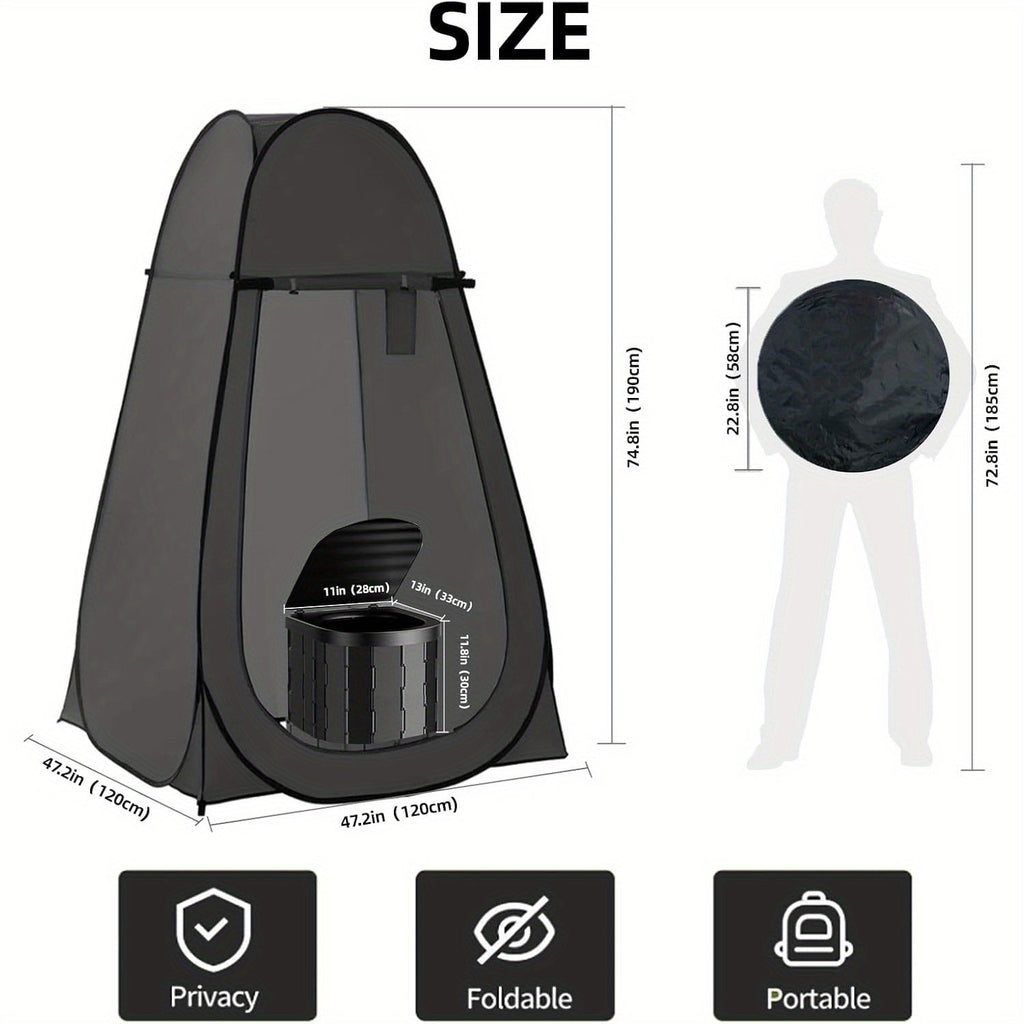 Pop-Up Privacy Tent with Portable Camping Toilet for Adults, Foldable Outdoor Shower Changing Potty Tent Kit with 12 Toilet Bags, Ground Stakes & Windproof Ropes for Camping, Hiking, Travel & Picnics