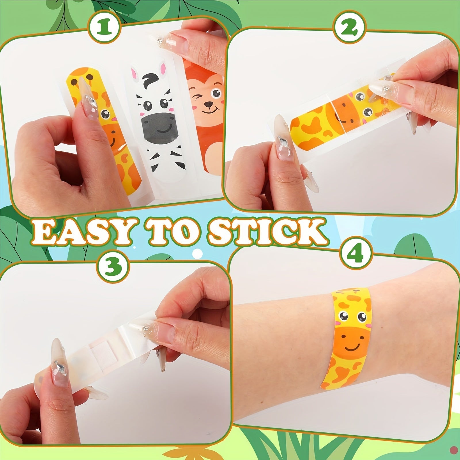 Animal Print Bandages 200pcs - Cute Kids Adhesive Bandages with 10 Fun Animal Designs, PE Waterproof Wound Care Strips for Minor Cuts & Scratches, Family First Aid Kit Refill