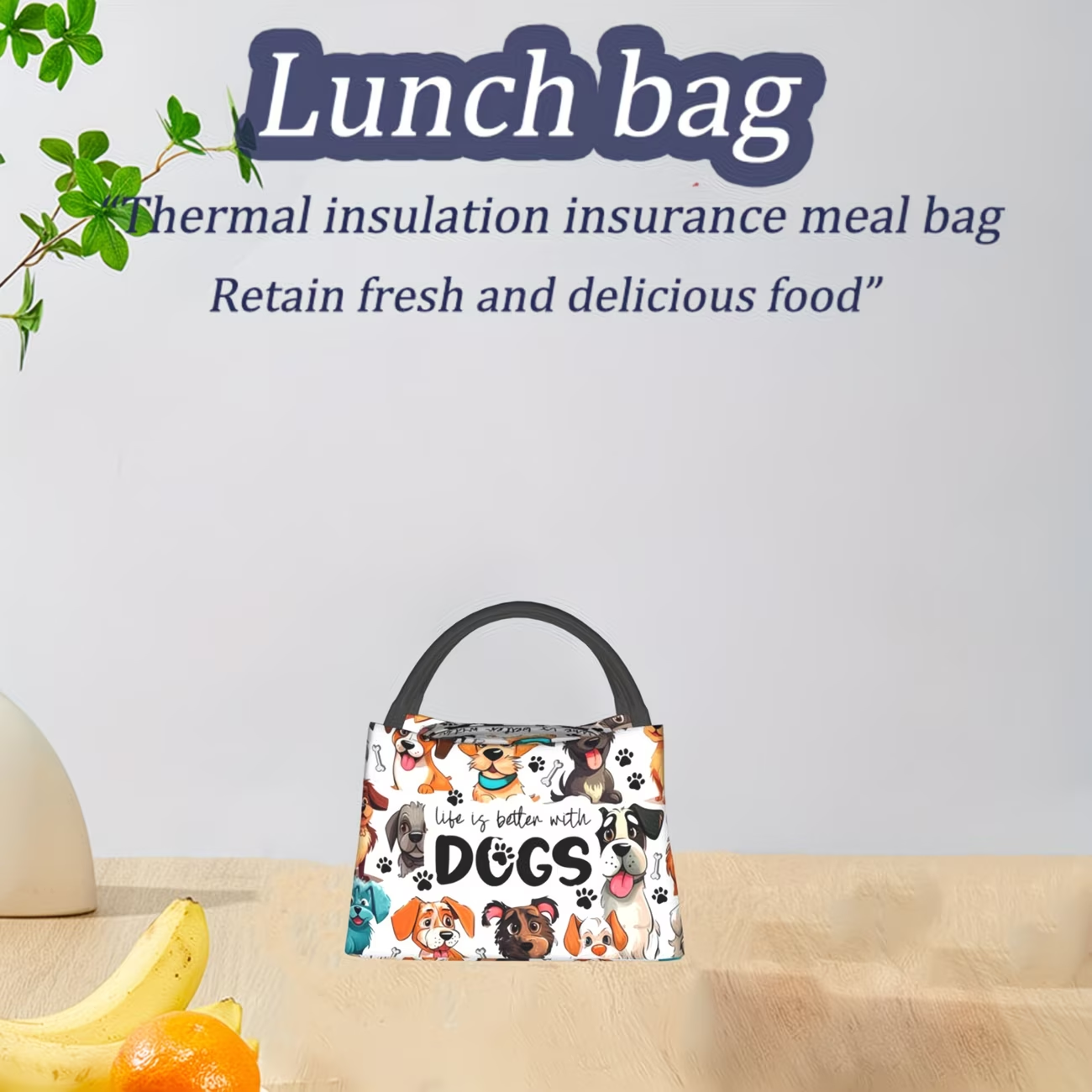 Insulated Lunch Bag with Dog Print - Portable Thermal Cooler Tote for Camping, Picnic & Beach | Reusable Polyester Lunch Box for Women Men Kids, Festive Gift for Christmas Birthday Valentine
