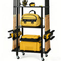 Rolling Storage Rack 3 & 4 Tier Cylindrical Mobile Organizer with Wheels - Freestanding Bathroom Kitchen Bedroom Shelf Tower for Small Spaces, Black & Natural, Space-Saving Vertical Storage Solution
