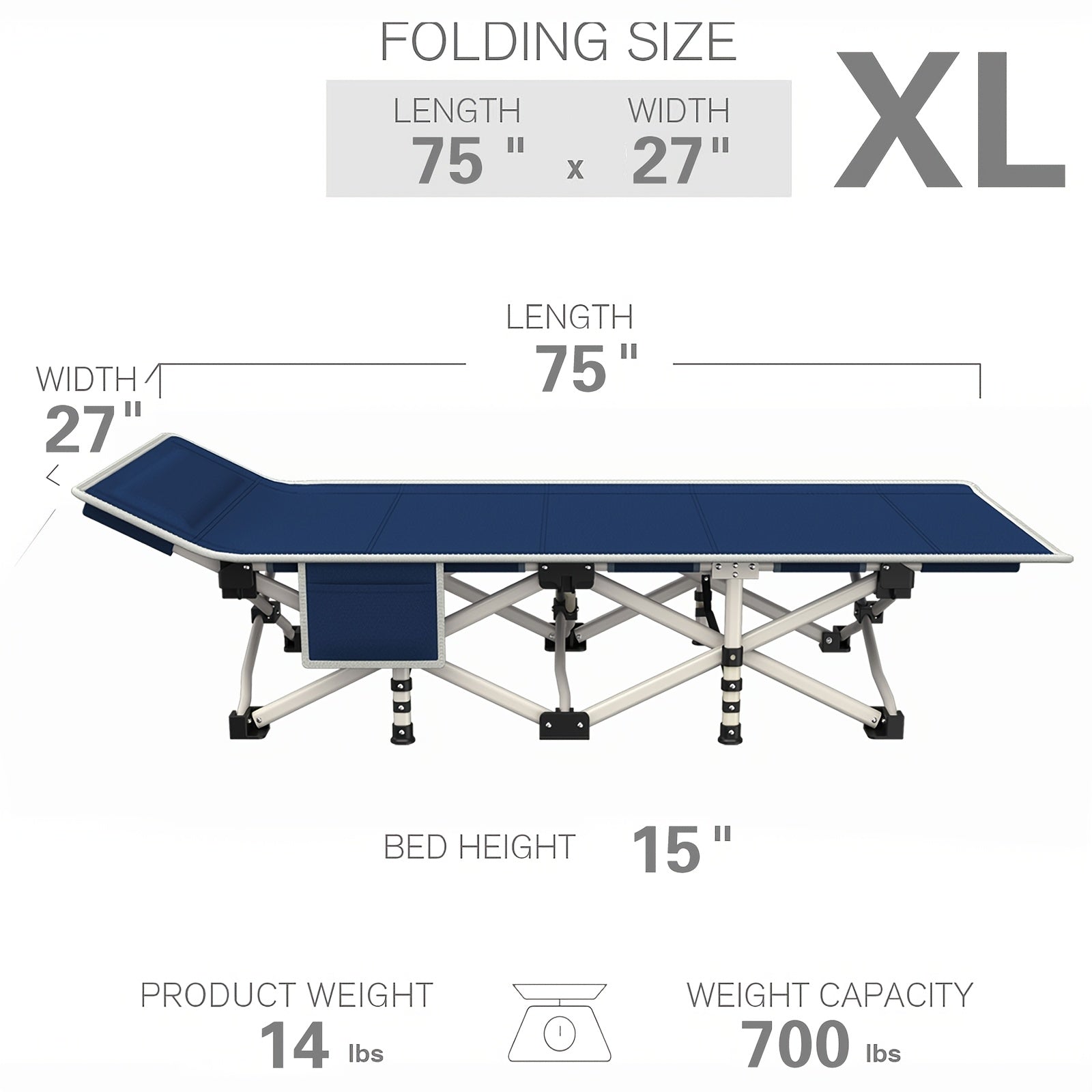 Folding Camping Cot with Mattress 75"-79" | Portable Sleeping Cot for Adults Kids & Teens | Home Office Beach Garden Fishing | Max Load 700-900 lbs