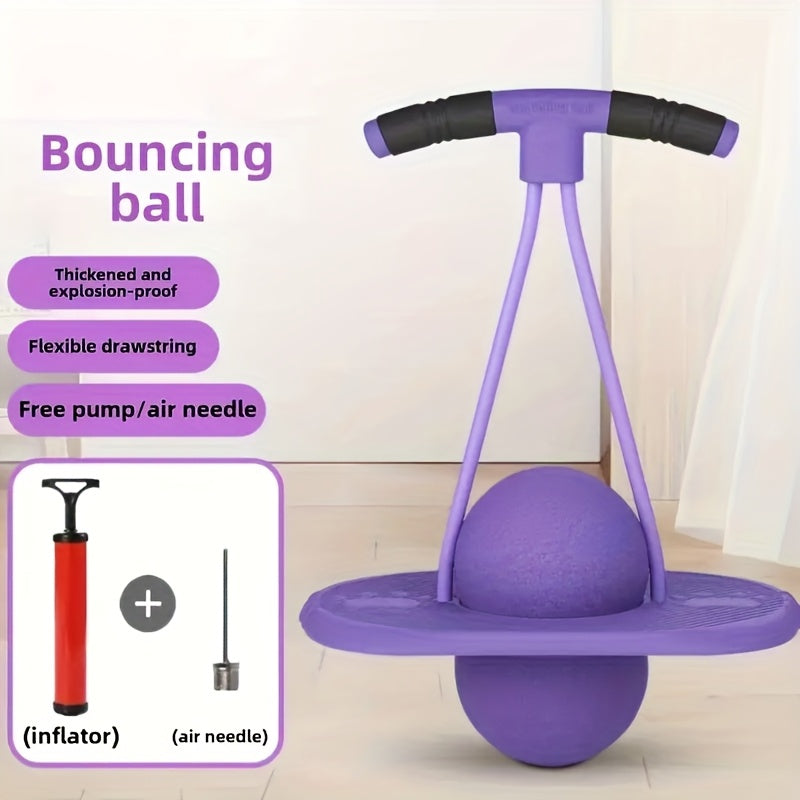 Bounce Ball with Handle for Kids & Adults – High-Elasticity Hopper Ball, Durable Wear-Resistant Jumping Ball for Fitness & Outdoor Fun, No Battery Needed, Purple, Red & Blue, Great Festival Gift