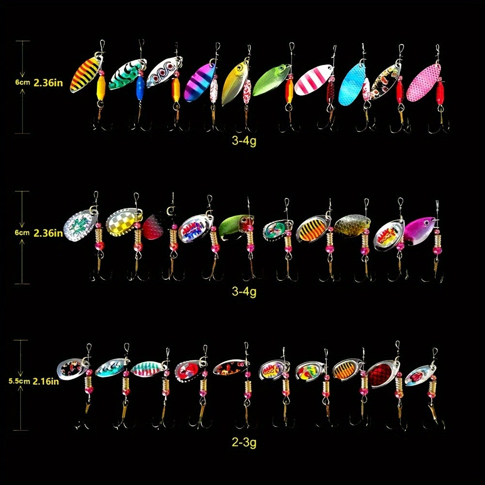 Spinnerbait Fishing Lures 30pcs – Heavy Duty Metal Spoon Jig Multi-Color Artificial Bait Set for Bass Trout Pike Musky, Saltwater & Freshwater Spinner Bait Kit for Men