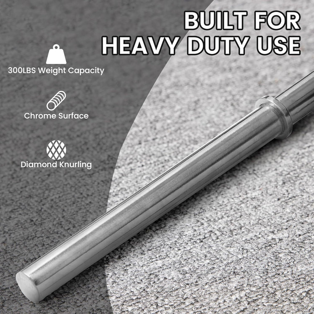 Standard Barbell 5FT – Solid Steel 1-Inch Bar, 300 LB Capacity, Chrome & Black Finish, Multi-Grip Knurling for Home Gym Strength Training