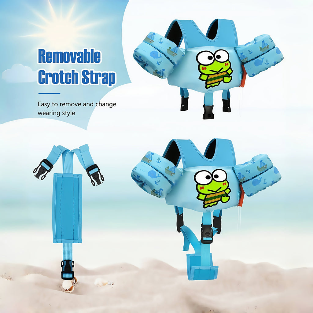 Kids Swim Vest Toddler Swimming Floatie Jacket with Adjustable Straps – Sanrio Keroppi Design, Nylon Material, Arm Floaties for Boys & Girls 20–66 lbs (Ages 2–9), Pool & Beach Learn-to-Swim Aid