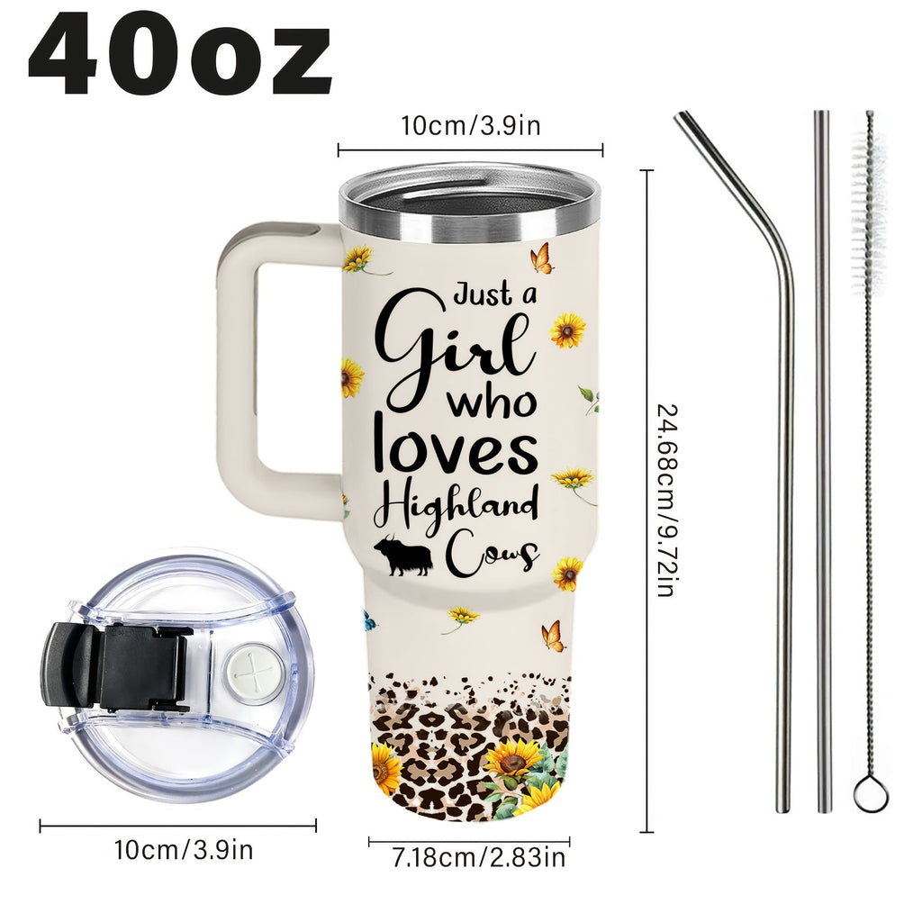 40oz Stainless Steel Tumbler with Handle and Lid - Cow Print Insulated Travel Cup for Hot & Cold Drinks, Double Wall Vacuum Tumbler for Camping, Sports & Outdoor Use, Cute Cow Lover Gift for Birthday & Holiday