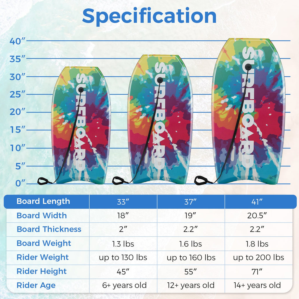Bodyboard 41 Inch Lightweight XPE Deck EPS Core HDPE Bottom Crescent Tail Wrist Leash 200lbs for Teens Adults Beach Ocean Pool Multi-Color