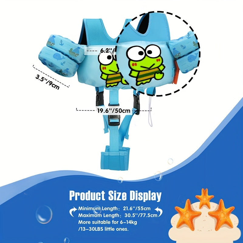 Kids Swim Vest Toddler Swimming Floatie Jacket with Adjustable Straps – Sanrio Keroppi Design, Nylon Material, Arm Floaties for Boys & Girls 20–66 lbs (Ages 2–9), Pool & Beach Learn-to-Swim Aid