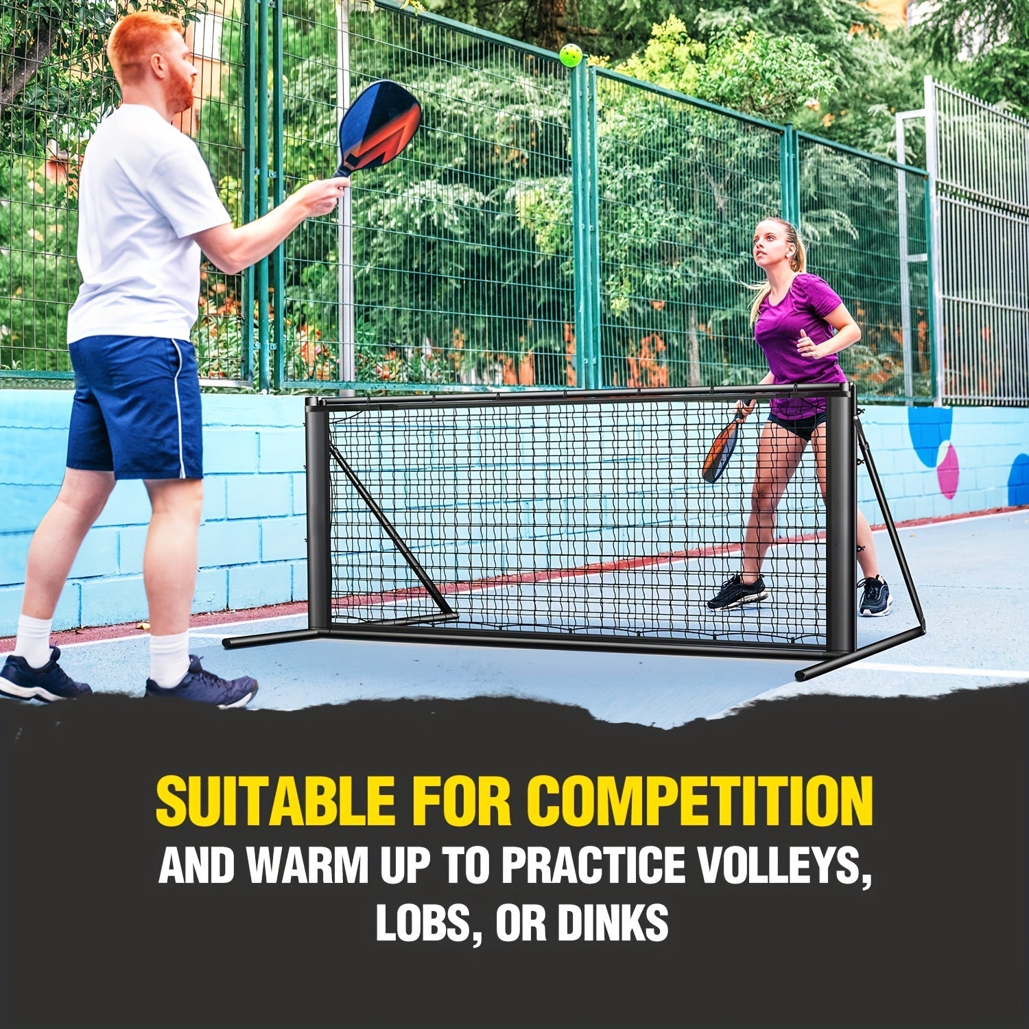 Pickleball Rebounder Net 6x6ft Angle Adjustable – 2-in-1 Practice Rebound Net for Dinks, Volleys & Hits Training, Solo Pickleball Trainer for Indoor Outdoor Backyard & Driveway Use