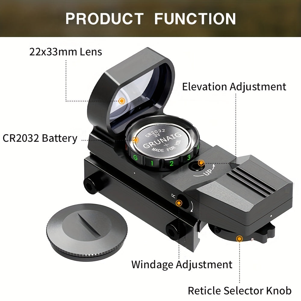 Red Green Dot Sight 33mm with 4 Reticle Modes – Dual Illuminated Rifle Scope, 1x Magnification, 1 MOA Adjustment, Parallax-Free Rail Mount Optic for Hunting, Target Shooting & Tactical Use on Rifles Shotguns Carbines