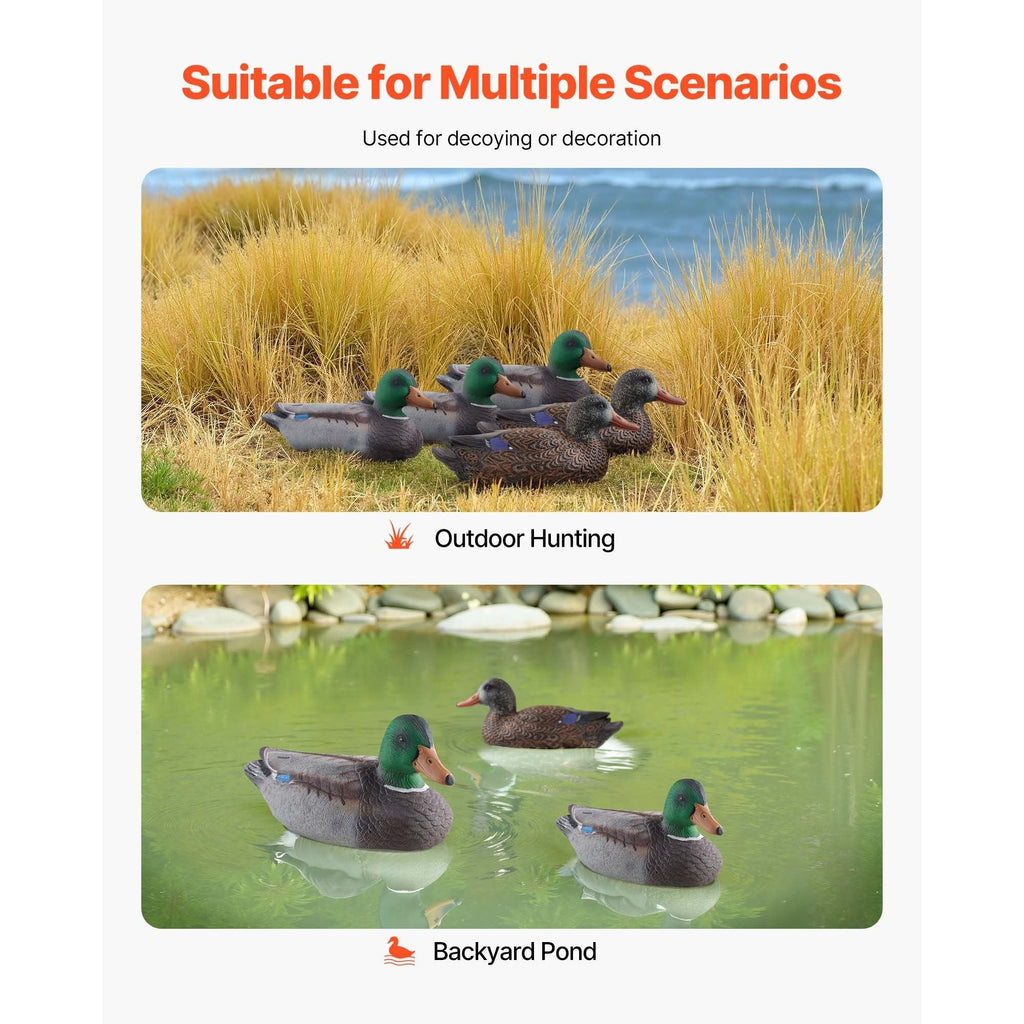 Duck Decoys 6-Pack – Realistic Floating Teal Decoy Set with Bionic Painting, XPE Compression Storage, 3 Male & 3 Female Ducks for Hunting, Pond Garden Yard Decoration, Flock Simulation