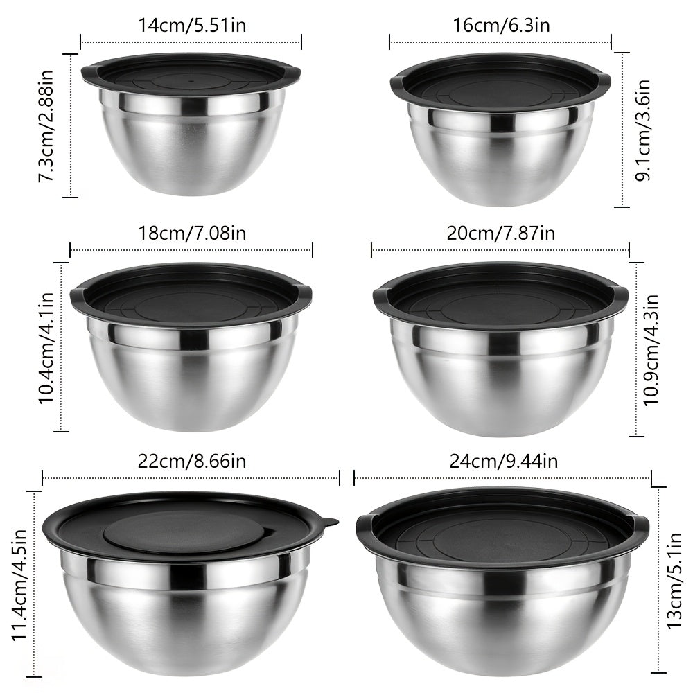 Stainless Steel Mixing Bowl Set 26pcs with Sealed Lids – 6 Bowls (0.7–3.6 Qt), 2 Colanders & 3 Sharpening Tools – Nesting Kitchen Bowls for Baking, Salad, Mixing, Storage & Camping